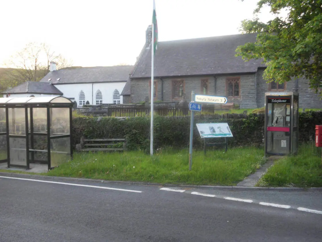 Beautiful view of Ystrad Meurig village hall in the Ceredigion countryside
